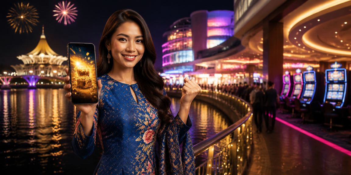 Pengguna mengakses kasino mudah alih memakai baju kurung di Kuching Sarawak